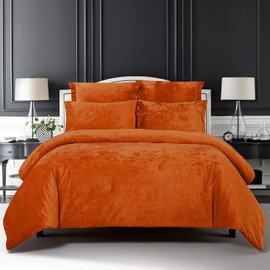 Sunshine Nicole Distressed Velvet Comforter Set, Distressed Velvet Face and Brushed Solid Microfiber Reverse, with Light Weight Soft Poly Fill, 5 Pieces Terracotta, King