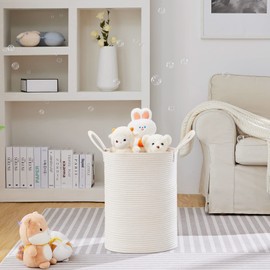 VIPOSCO Large Laundry Hamper, Tall Woven Rope Storage Basket for Blanket, Toys, Dirty Clothes in Living Room, Bathroom, Bedroom - 58L White