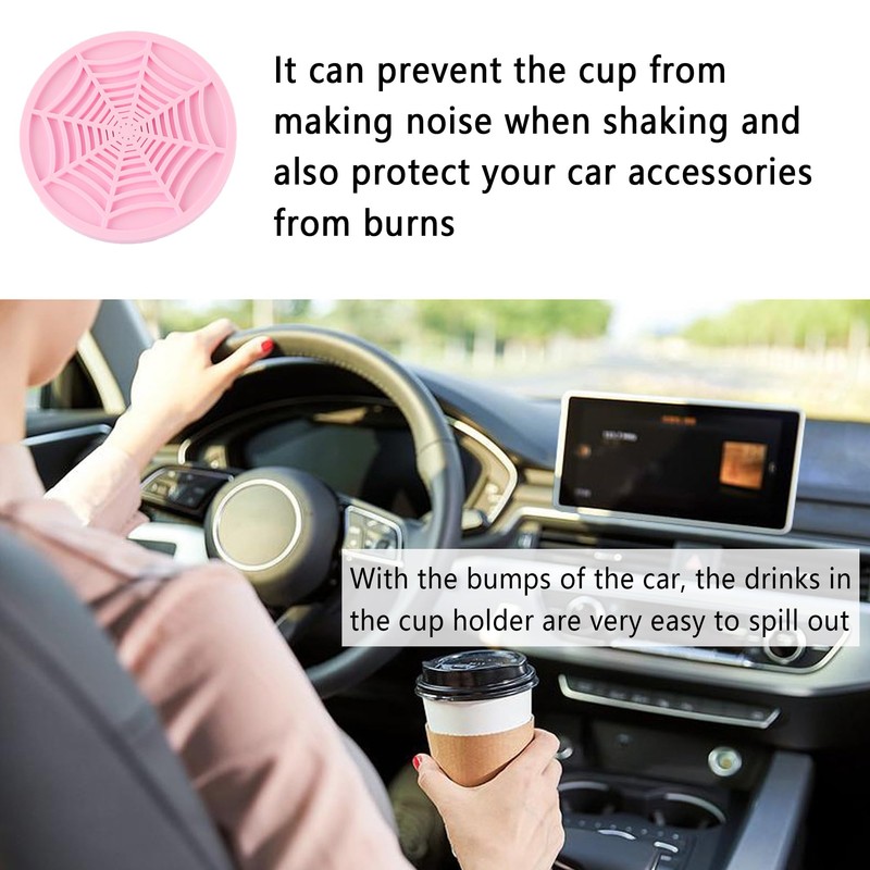 4PCS Silicone Car Coasters,Unique Spider Web Non-Slip Car Cup Holder