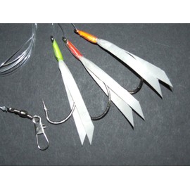 SUPER CATCH JUMBO DAYLITE FEATHER RIG LURE 3 x 7/0 HOOK BOAT BASS COD SEA FISHING LINE CLIP