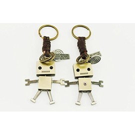 naissant Cute Leather String Robot Design Pair Antique Keychain