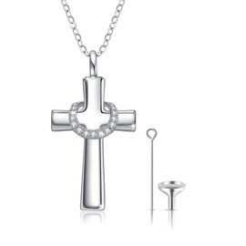 XIXLES Cross Urn Necklace for Ashes 925 Sterling Silver Cremation Jewellery for Ashes Keepsake Pendant Necklace Memory Jewellery Gifts for Ashes for Women Men