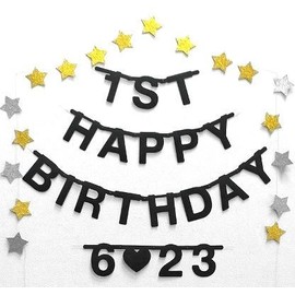 Letter Banner Star Garland Set, Name, Numbers, Can Be Combined, All Year, Age Photo, Birthday, Birthday, Half Birthday, 1st Year, 2 Years, 3 Years Old (Black)