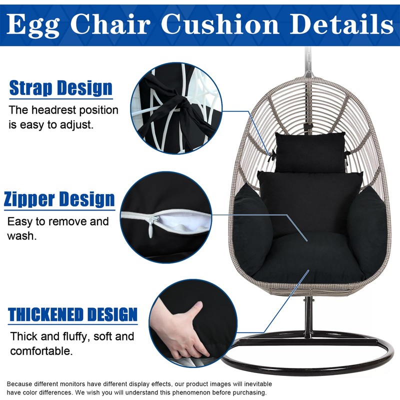 Egg Chair Cushion, Hanging Basket Chair Cushions with Pillow, Soft