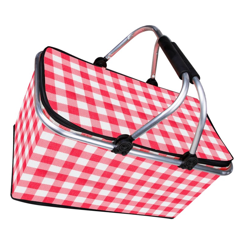 Picnic Basket Foldable Oxford Cloth Insulated Storage Basket with Check