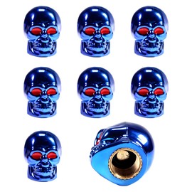 Yourkar 8 PCS Skull Style Valve Caps, Copper Red-Eyed Skull Tire Valve Protection Cover with Rubber Ring, Decorative Wheel Valve Cover for Car Motorcycle Bicycle, Car Accessories (Blue)