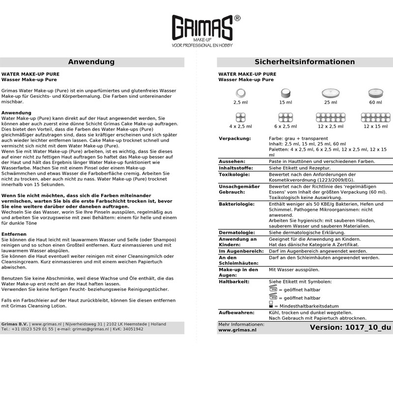 Grimas Water Make Up Light Grey 15ml