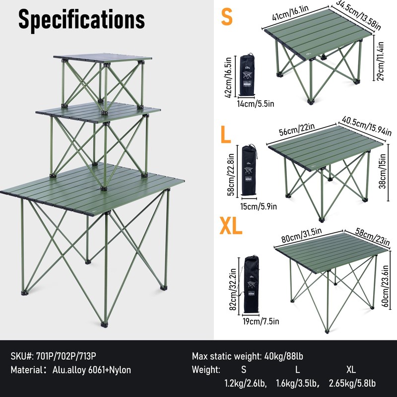 iClimb Ultralight Compact Camping Folding Table with Carry Bag (Reinforced
