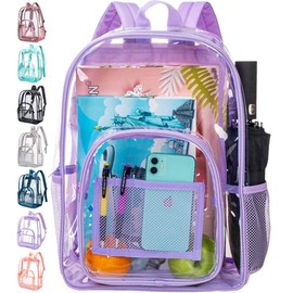 Clear Backpack, Heavy Duty Transparent Bookbag - Purple
