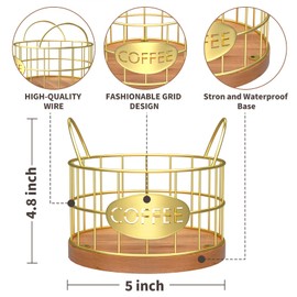 APOIMNA Coffee Pod Holder, Rustic K Cup Holder Organizer for Counter, Coffee Pods Storage Organizer for Coffee Bar Accessories Decor(Gold-02)
