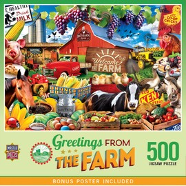 MasterPieces 500 Piece Jigsaw Puzzle for Adults, Family, Or Youth - Greetings from The Farm - 15" x 21"