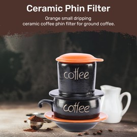 Birdee Ceramic Phin Filter - Orange Small Dripping Ceramic Coffee Phin Filter for Ground Coffee - Portable Camping Coffee Maker - Easy to Use Coffee Drip Filter - Gift for coffee lovers