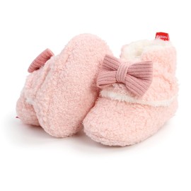 Ohwawadi Baby Girl Bow Booties Cozy Fleece Infant Baby Slippers Soft Warm Socks Shoes Newborn Crib Shoes Pink 0-6 Months