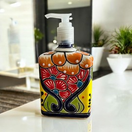 Talavera Soap Dispenser – Hand-Painted Mexican Pottery, Vibrant Ceramic Bathroom & Kitchen Decor (Large)