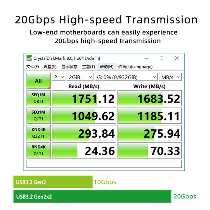 NFHK USB 3.2 Gen2 Type-C 20Gbps USB-C to PCI-E 4X