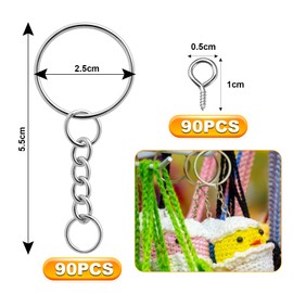 Set di 180 portachiavi fai da te (90 portachiavi anelli catena + 90 perni con occhiello a vite), chiavi fai da te (argento)