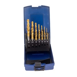 WSH-TOOLS Machine Tap Set Blind Hole M3, M4, M5, M6, M8, M10, M12 HSSE-Co5 Plastic Box 14-Piece TiN