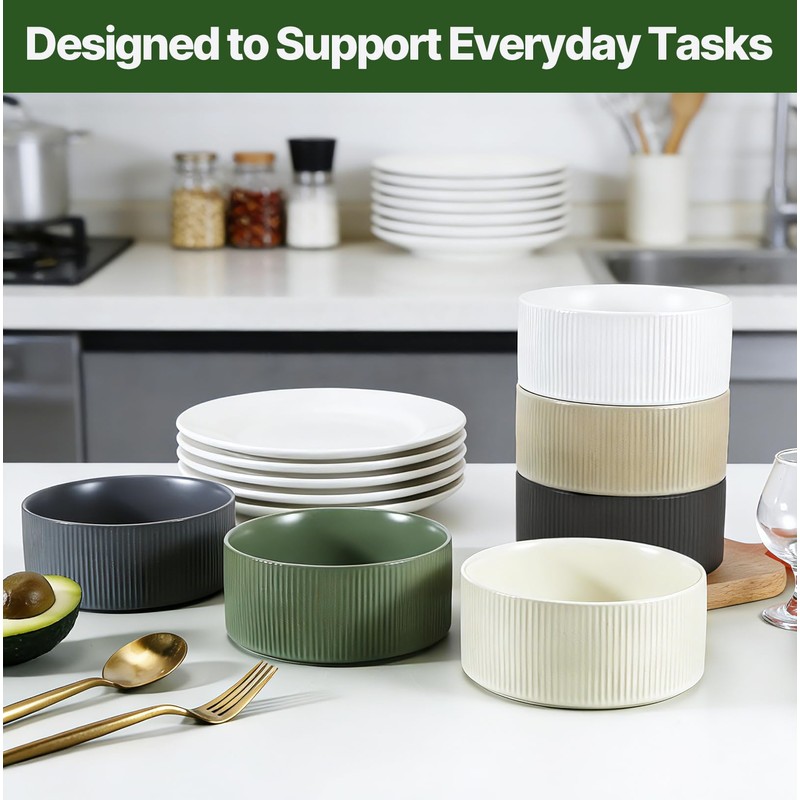 Jeffbaubl Cereal Bowls Set of 6, 6.1 Inch Ceramic Soup