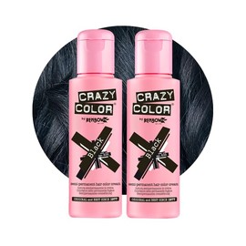 Crazy Color Black Semi-Permanent Duo Hair Dye. Highly Pigmented Blue Black Conditioning & Oil Nourishing Vegan Formula | No Bleach or Ammonia | 200ml