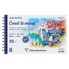 Clairefontaine Aquapad 975959C Sketchbook 17 x 27 cm Spiral Bound with 25 Sheets 300 g Ideal for Travelling Pack of 1