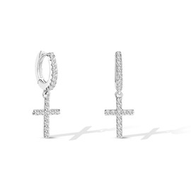 CoBi Cubic Zirconia Cross Hoop Earrings for Women, Small Huggies CZ Earrings, 925 Sterling Silver Dangle Earring with Crosses, Everyday Wear Jewelry, Fashion & Hypoallergenic Accessories, Ideal Gifts