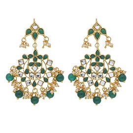 I Jewels 18K Gold Plated Indian Ethnic Chandelier Earrings Encased With Faux Kundan & Pearl For Women/Girls (E2023G)