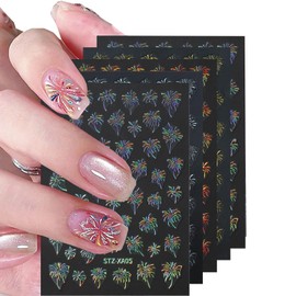 Moguri 4 Sheets Firework Nail Stickers, Silver Gold Star Moon Nail Art Decals, Gel Nail Accessories for Technicians, Decorations for Gel Nails, Nail Transfers for Autumn Designs