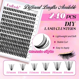 Cluster Lashes D Curl Lash Clusters 240 Pcs Lash Extension Clusters Individual Lashes Soft DIY Eyelash Extensions Mixed Tray Eyelash Clusters Natural Look (50D-0.07D, 12-18mm)