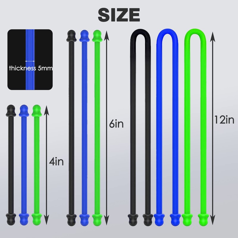 9Pcs Silicone Twist Ties, Steel-Core Rubber Twist Tie Set for