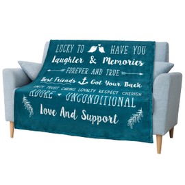 PAVILIA Best Friend Blanket, Friendship Gifts for Women Birthday Soul Sister Long Distance Bestie, Soft Cozy Fleece Throw Blanket with Sentimental Thoughtful Quotes, BFF Stuff Gift Idea, Teal Sea Blue