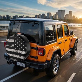 Moonet Spare Tire Cover for RV Trailer,Waterproof Leather Wheel Cover with American Flag Fit for Truck,Trailer,RV,SUV,Camper and Most Vehicle 15" Black-White (for Tire Diameter 27-29 inch)