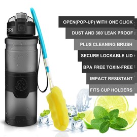 ZORRI Water Bottles, BPA Free Leakproof 32oz 1 litre Water Bottle for Kids|Eco Friendly Tritan Sports Water Bottle for Cycling,Running,Gym,Outdoor|With Fruit Infuser, Bottle Brush|1-Click Flip Top Lid