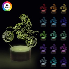 CooPark Motorcycle Lamp Gifts, LED Illusion Optical Lamp with 16 Colours Change & Remote Control & Dimmable, Cool Creative Motorcycle Theme Room Decor Gift for Children Boys Men