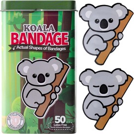 BioSwiss Vendas autoadhesivas con forma de koala, sin látex, estériles, para el cuidado de heridas, divertidos suministros de botiquín de primeros auxilios para niños y adultos, 50 unidades