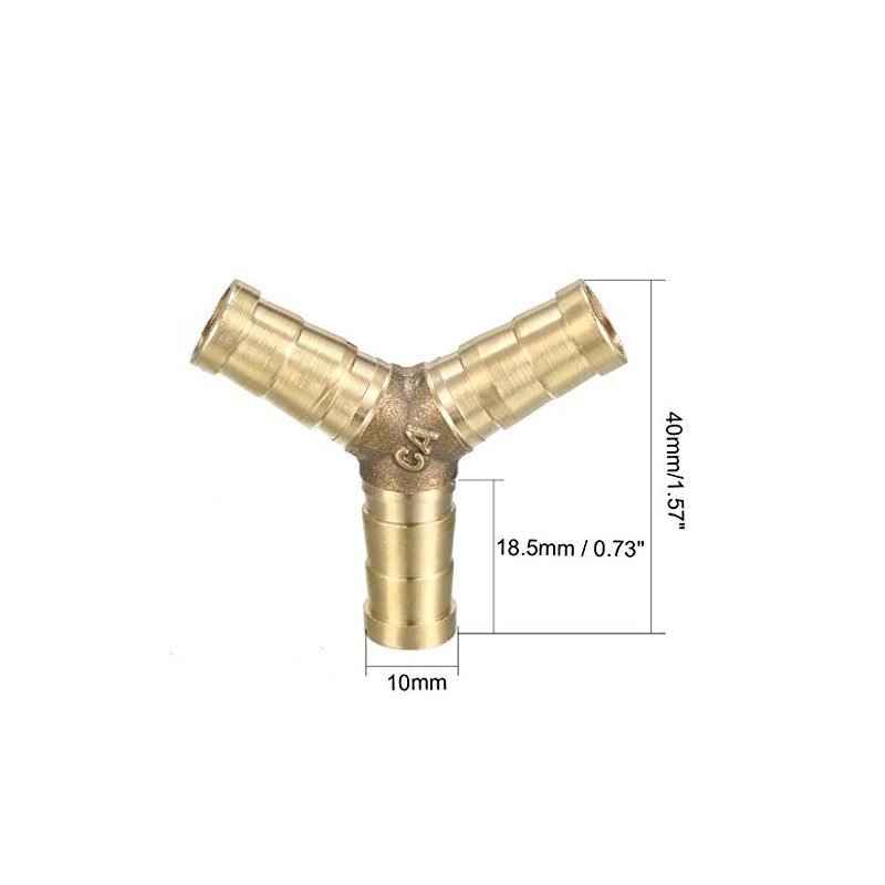 sourcing map 10mm Brass Barb Hose Fitting Tee Y-Shaped 3