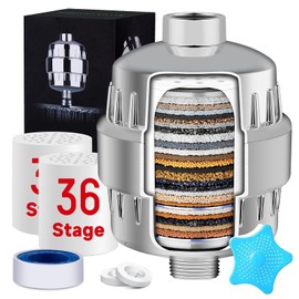 36 Stage High Output Shower Filter for Hard Water, Shower Head Filter with 2 Replaceable Cartridges, Improved of Skin and Hair, Remove Chlorine and Heavy Metals, Suitable for Children and Pets