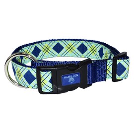 Hamilton Pet & Equine Hamilton 1" x 18-26" Adjustable Dog Collar with Diamond Pattern Ribbon Overlay, Large, Blue