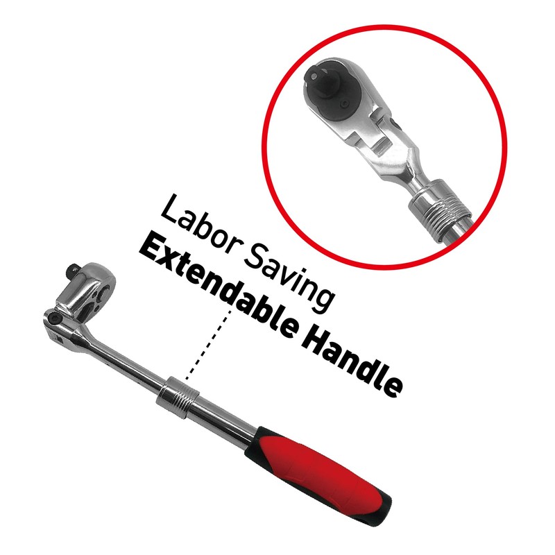 MacWork 1/2-Inch Drive Telescoping Ratchet, 72 Teeth Quick-Release, Reversible Flex