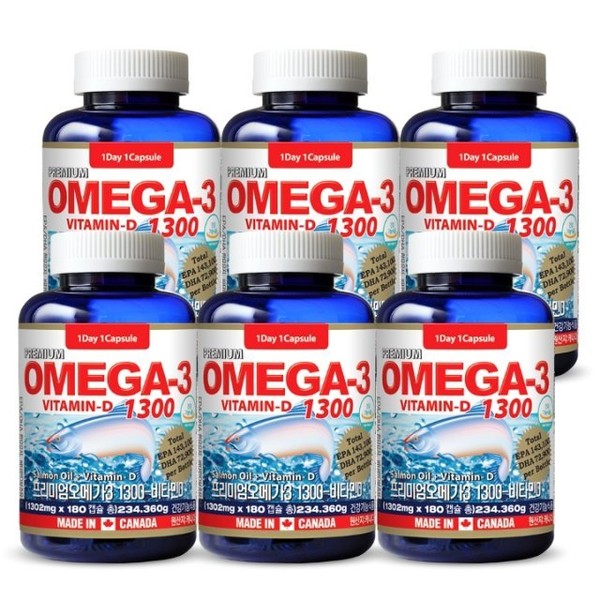 Tonglife - Premium Omega 3 1300 + Vitamin D - 6 months supply - 6 bottles - Helps improve blood circulation, none / 통라이프-프리미엄 오메가3 1300+비타민D-6개월분-6병-혈행 개선에 도움, 없음
