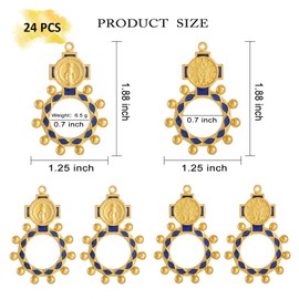 Komi 24 Pcs Bulk Gold Tone Pocket Rosary Ring, Catholic One Decade Ring for Men and Women with Miraculous Mary Medal, Baptism Favors for Guests
