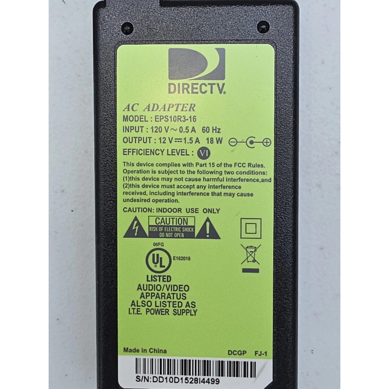 DIRECTV New DirecTV AC Adapter- EPS10R3-16, 12V - 1.5A -