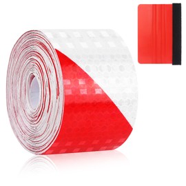 WEFINEST 5 cm x 10 m Reflective Tape For Clothing, Red And White Reflective Tape Bike with Scraper, High Visibility Reflective Strips Waterproof Fluorescent Tape for Car, Motorbike, Bicycle, Pram