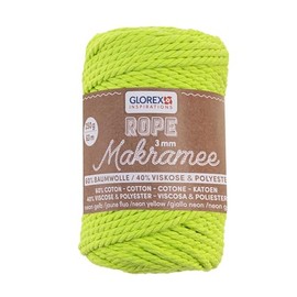 GLOREX 5 1007 34 - Macrame Rope 3 mm, 250 g, Neon Yellow, Length 63 m, Twisted, Super Soft Textile Yarn Made of 60% Cotton, 40% Viscose, for Crocheting, Knitting, Knotting and Textile Designing