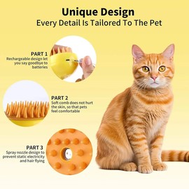 Generic 3 In1 Steamy Cat Brush for Massage,Multifunctional Cat Dog Hair Brush for Removing Tangled and Loose Hair, Pet Grooming Brush Hair Removal Comb for Cat and Dog, Yellow