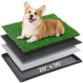 Portable Dog Grass Pad with Tray 20''x30'': Dog Litter Box with Artificial Grass Patch Bathroom Mat & Washable Pee Pad for Puppy Potty Training, Pet Loo Indoor Outdoor Use for Patio Balcony Apartment
