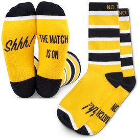 Football Fan Lounge Socks - Great Gift For Football Fans - 'Shhh! The Match Is On' (Gold/Black/White)