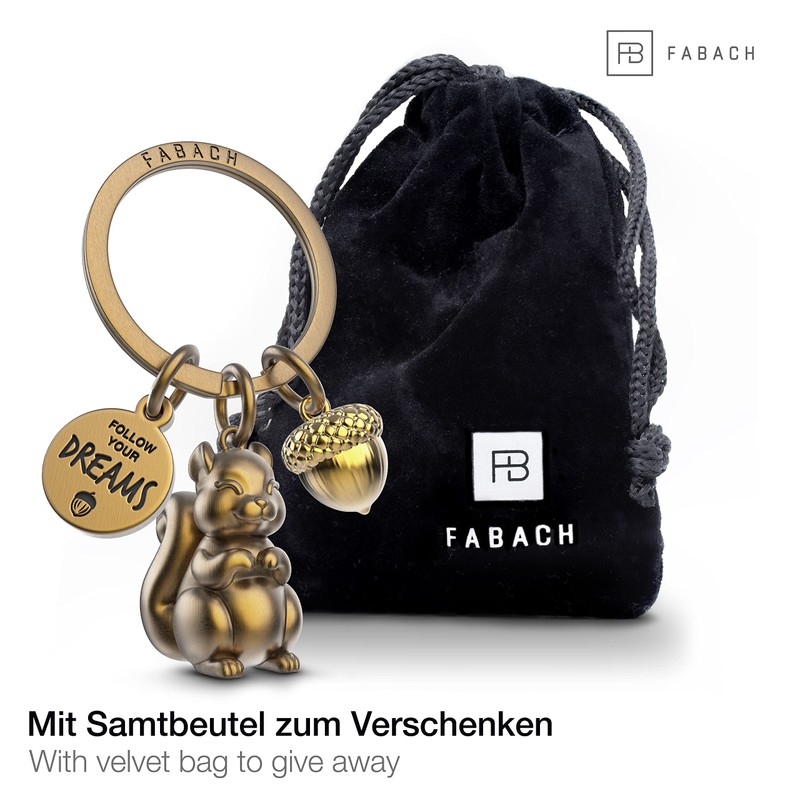 FABACH Skippy Squirrel Keyring with Engraving - Cute Squirrel Keyring