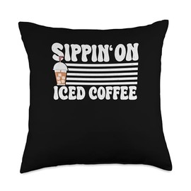 Iced Coffee Cold Coffee Design Sippin On Iced Cold Coffee Throw Pillow, 18x18, Multicolor