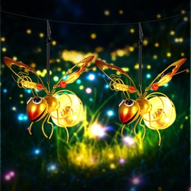 CroBlissful 2 Pcs Solar Hanging Butterfly Lights for Outdoor Solar Powered Metal Butterfly LED Lights with Bouncy Springs for Outside Garden Patio Backyard Balcony Porch Summer Decorations(Gold)