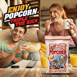 KICKIN’ Premium Microwave Popcorn – Popcorn Variety Pack (3) in Canvas Bag - Ultimate Sweet and Spicy Gourmet Gift - Makes a Great Movie Theater Popcorn or Snack Food for Movie Night